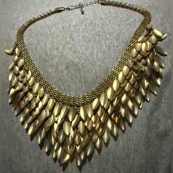 Bib Style Layered Gold Leaf Necklace - Picture 3 of 4